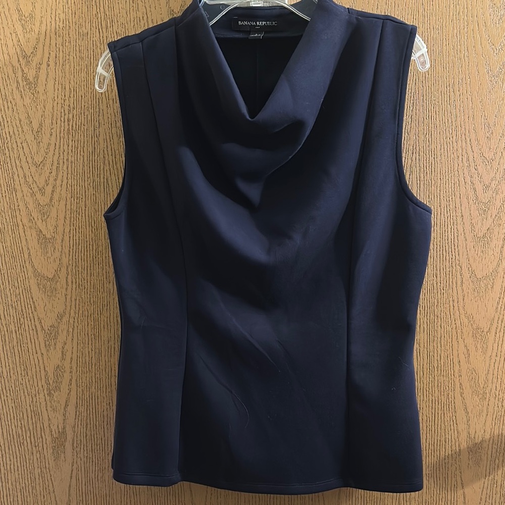 Blue Sleeveless Cowl Neck Top